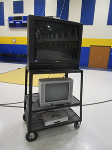lot 418 image: AV Cart wLarge Casters (2) TVs & DVDVCR Player 28x39x47