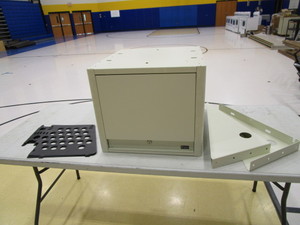 lot 10 image: Metal Wall Cabinet wMounts, Power Strip & Dividers 20x22x17