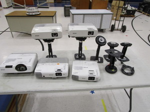lot 210 image: (5) Epson Projectors & Ceiling Mounts (may need bulbs or some TLC)