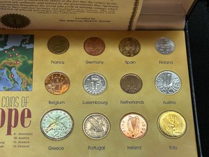12-Coin Display Of The Last Coins Of Europe