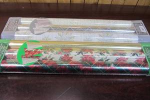 lot 11 image: Kirkland Signature Double Sided Gift Wrap (2 Packs) Poinsettia  Plaid & Snowflakes  Silver
