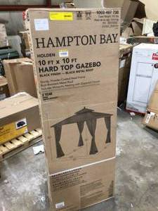 Hampton Bay 10 ft. x 10 ft. Holden Outdoor Patio Black Hard Top Galvanized Steel Gazebo Customer Returns See Pictures