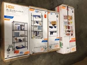 lot 7 image: Lot of Assorted Utilty Shelving  Various Models and Conditions Customer Returns See Pictures