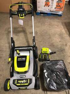 lot 13 image: RYOBI 40-Volt HP Brushless 21 in. Whisper Series Cordless Walk-Behind Dual Blade Push Mower w(2) 6.0 Ah Batteries and Charger   Customer Returns See Pictures