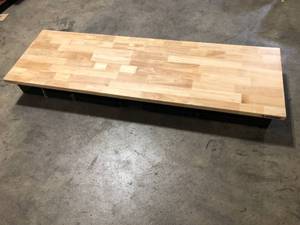 lot 35 image: 6 Ft. Adjustable Height Solis Wood Top Workbench in Black for Heavy Duty Welded Steel Garage Storage System bu Husky Customer Returns See Picutures
