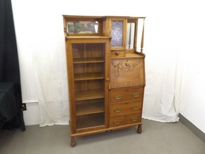 lot 1 image: Antique Oak CurioSecretaries Desk Combination