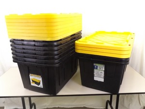 lot 31 image: Lot of 10 LARGE Heavy Duty 27 Gallon Totes with Lids
