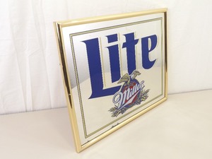 lot 33 image: Vintage Miller Light Beer Mirrored Framed Wall Sign