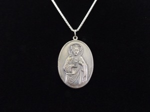 lot 64 image: .925 Sterling Silver Jesus and Mary Box Chain Necklace