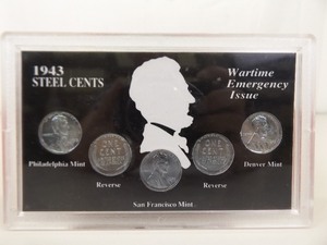 lot 80 image: 1943 P, D, and S Uncirculated Steel Cent Pennies