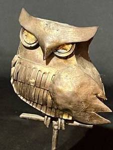 lot 82 image: Vintage Mid-Century Metal Owl Sculpture Figure