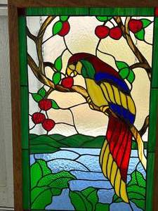 lot 8 image: Large Stained Glass Parrot Window Panel