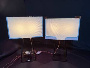 lot 22 image: Pair of Pablo Lucite Brown Lamps