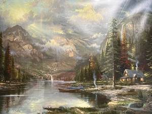 lot 98 image: Thomas Kincade Lithograph - Signed and Numbered - Mountain Majesty