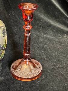 lot 20 image: Antique Pair of Amber Candle Sticks & Vase