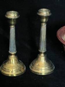 lot 35 image: Ceramic Bowl and Vase  Made in Thailand and Metal Candlesticks