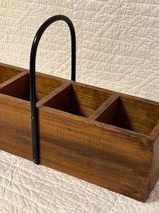 lot 47 image: Decorative Wood Basket with Handle, Pipestone Pottery, Vase and Holder