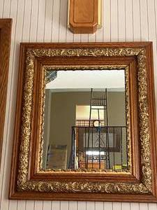 lot 6 image: Ornate Wood Mirror with Gold Carved Accent