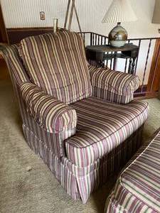 lot 10 image: Striped Chair with Ottoman