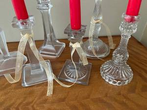lot 55 image: Lot of 6 Glass Candle Holders, Candles and Jar Candles