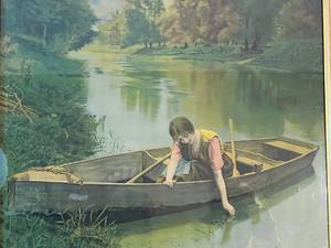 lot 61 image: Vintage Picture of Woman in Canoe with Gold Frame