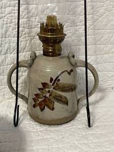 lot 90 image: Pottery Bundt Pan and Pottery Hurricane Hanging Oil Lamp