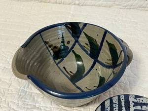 lot 96 image: Ruth Covered Pottery Dish and Bowl with Handle and Spout