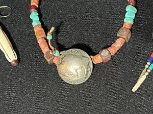 lot 124 image: Buffalo Nickel Necklace, Beaded and Metal Jewelry