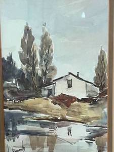 lot 49 image: Framed Original Watercolor by V. Komone