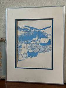 lot 48 image: Screen Print of Farm  Blue Paint on Cream background by May Reiaz 70