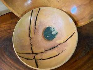 lot 64 image: Large Wood Bowl & Ceramic Bowl