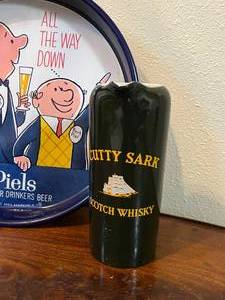 lot 65 image: Piels 1957 Metal Shallow Dish & Whiskey Pitcher
