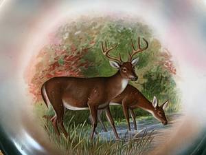 lot 67 image: Painted Ceramic Deer Platter & Wood Golf Clock