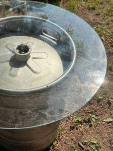 lot 146 image: Anheuser Bush Metal Keg Barrel Table