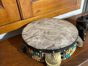 lot 135 image: Drum  Tambourine with Painted Side and Wood Ox Box