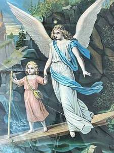 lot 115 image: Antique German Guardian Angel Lithograph