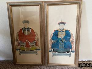 lot 75 image: Pair of Asian Ancestor Portraits of Emperor and Empress