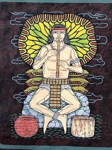 lot 87 image: Painted Canvas Fabric of Man Playing Flute
