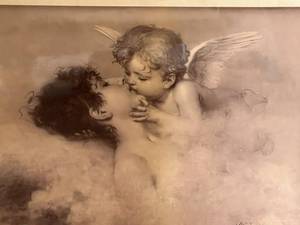 lot 84 image: Vintage Baby Angel Kissing Mother  Signed W. J. Martene - Roma
