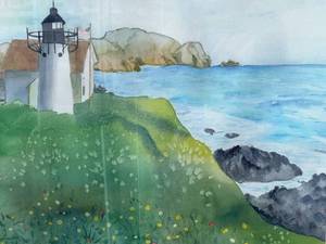 lot 9 image: Framed Lighthouse Watercolor