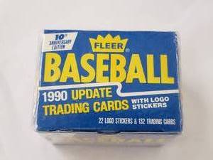 lot 3 image: Unopened 1990 Fleer Baseball Update Trading Cards with Logo Stickers 10th Anniversary Edition 22 Logo Stickers, 132 Trading Cards