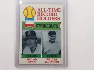 lot 84 image: Nolan Ryan & Walter Johnson All-Time Record Holders for Strikeouts Topps No. 417