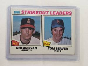 lot 105 image: 1976 Strikeout Leaders Nolan Ryan & Tom Seaver Topps No. 6