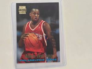 lot 143 image: Allen Iverson Rookie 199697 Topps Stadium Club No. R1