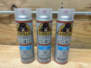 lot 34 image: GORILLA Lot of 3- 14 oz. Waterproof Patch and Seal Clear Spray Paint