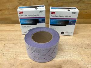 lot 67 image: 3M Lot of 2-  30711 Hookit 734U Purple 70 mm x 12 m P120 Grit Clean Sanding Sheet Rolls