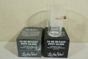 lot 51 image: Lucky Shot Pint Glasses with Embedded Bullets - American Flag