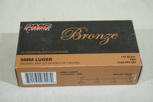 lot 55 image: 50 PMC Bronze 9mm Luger 115 Gr FMJ Ammo