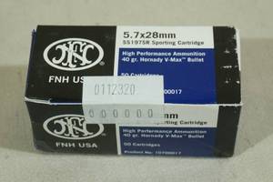 lot 67 image: 50 FNH 5.7 x 28mm 40 Gr Hornady V-Max Ammo