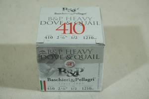 lot 75 image: 25 B&P Heavy Dove and Quail 410 Gauge 2-12 8 Shot Shotshells